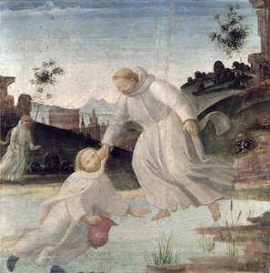 Jelenetek Szent Benedek életéből: Maurus Szent Benedek utasítására kihúzza Placidust a tóból, 1488 körül (panel)